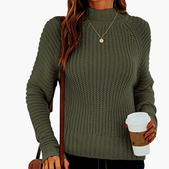 C.C. Boutique Sweaters - NWT Thick Knit Crew Neck Army Olive Green Cable Knit Extra Warm Layering Sweater